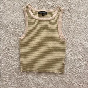 Kendall & Kylie Cream and Green Ribbed Sleeveless Tank Top
